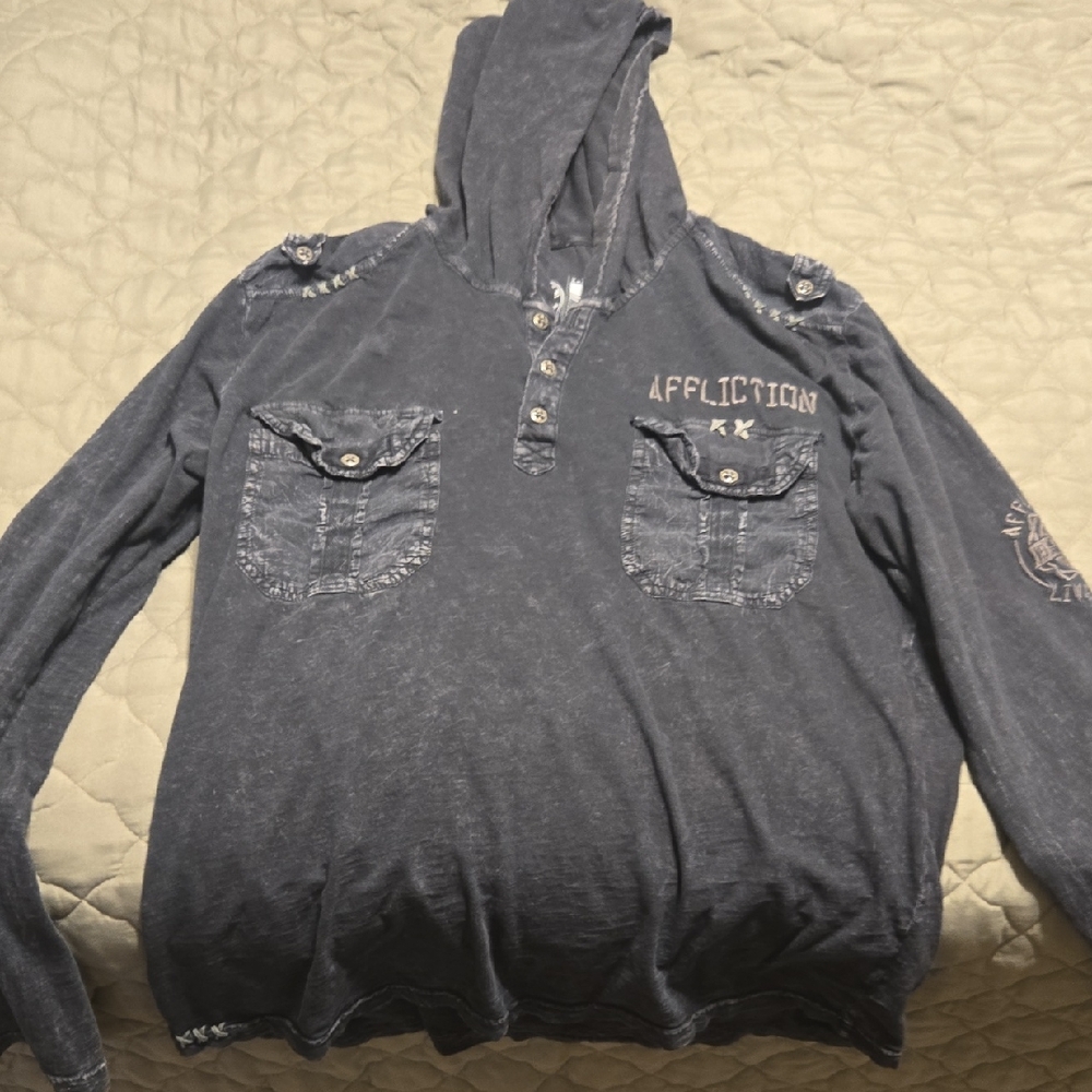 Affliction Charcoal Hooded Shirt with Pockets